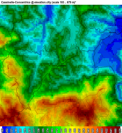 Cassinelle-Concentrico elevation map