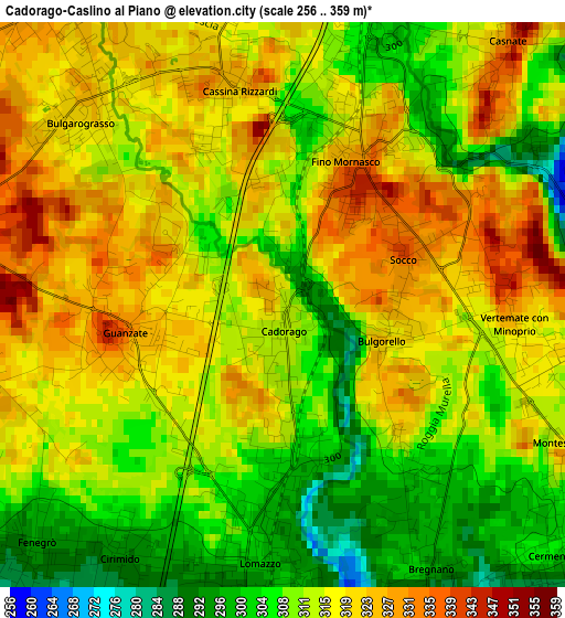 Cadorago-Caslino al Piano elevation map