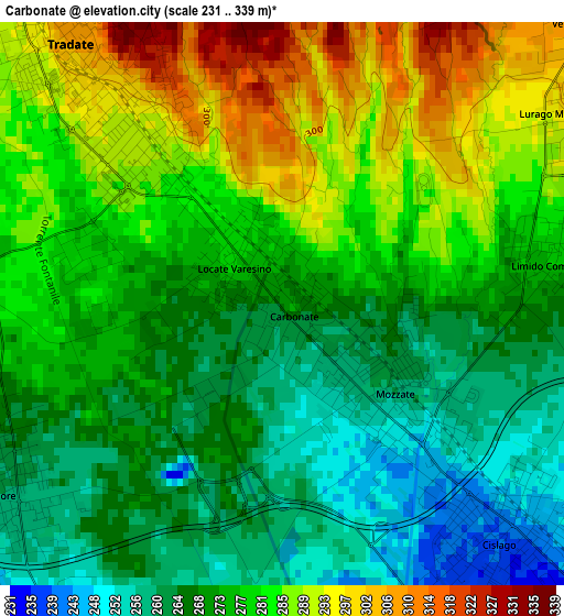 Carbonate elevation map