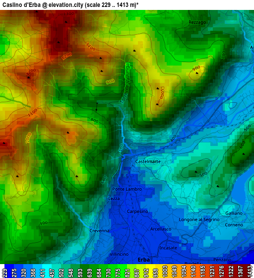 Caslino d'Erba elevation map