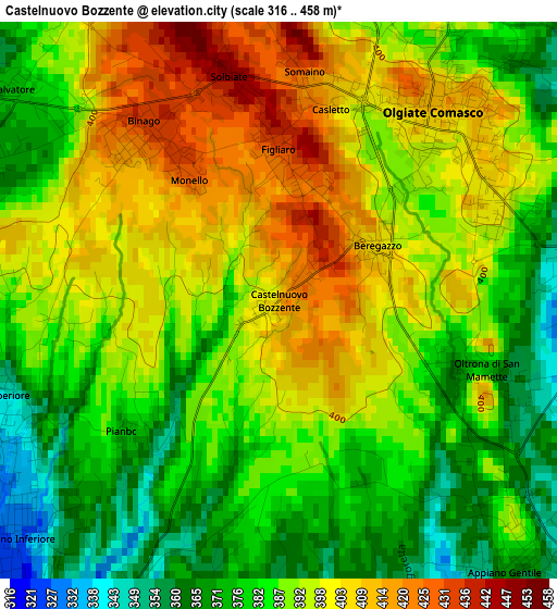 Castelnuovo Bozzente elevation map