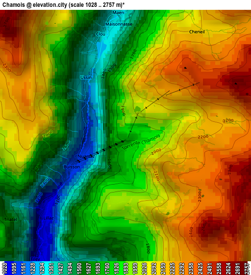 Chamois elevation map