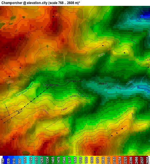 Champorcher elevation map