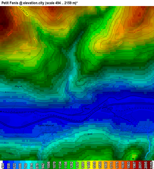 Petit Fenis elevation map