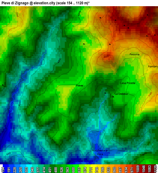 Pieve di Zignago elevation map