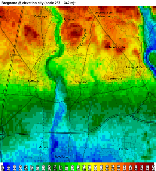 Bregnano elevation map