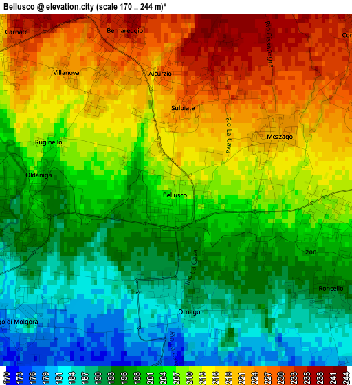 Bellusco elevation map