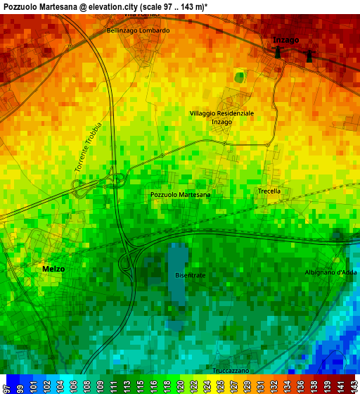 Pozzuolo Martesana elevation map