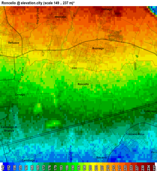 Roncello elevation map