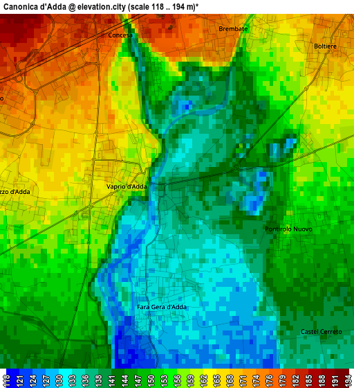 Canonica d'Adda elevation map