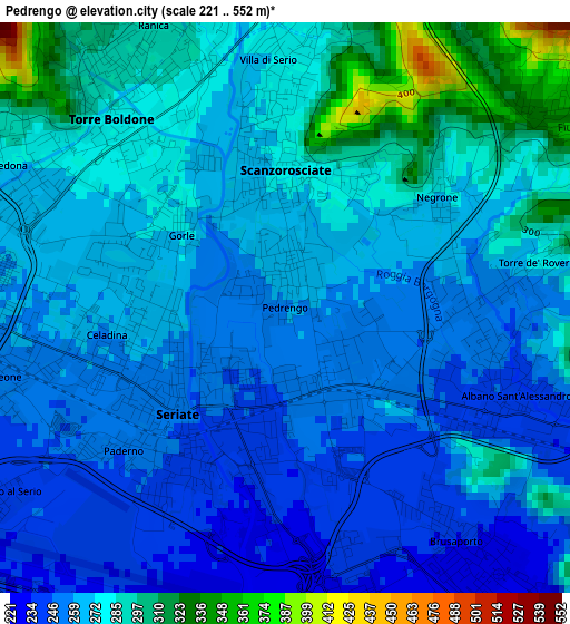 Pedrengo elevation map