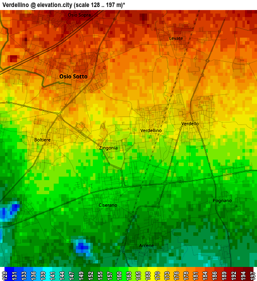 Verdellino elevation map