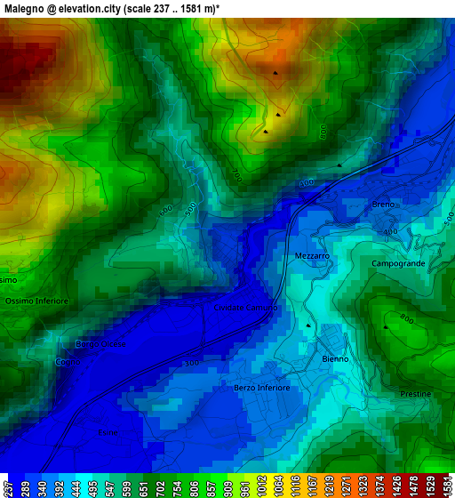 Malegno elevation map