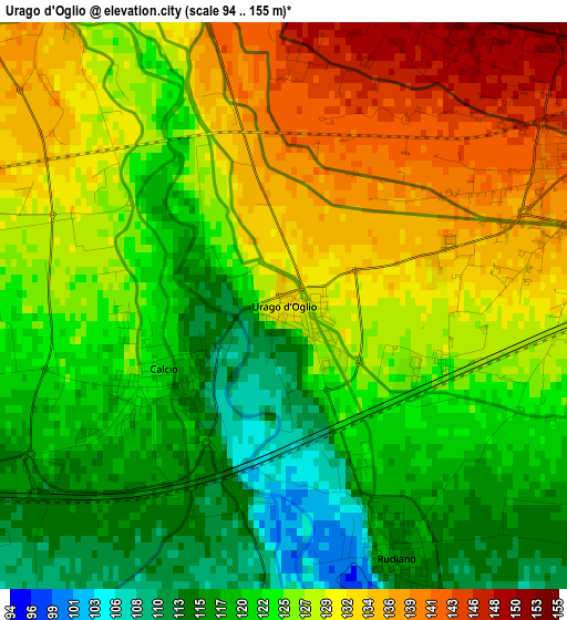 Urago d'Oglio elevation map