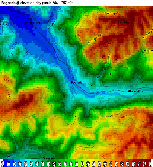 Bagnaria elevation map