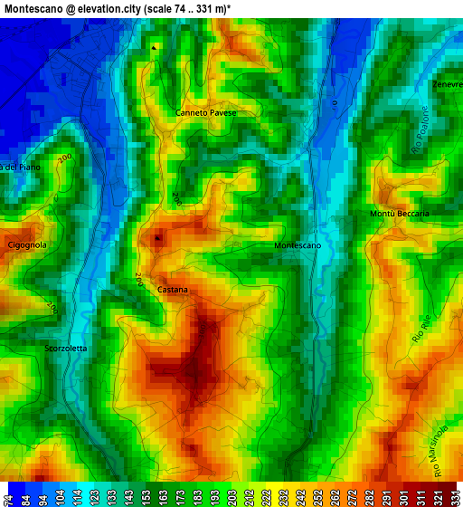 Montescano elevation map