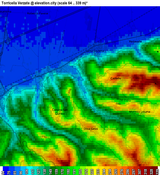 Torricella Verzate elevation map