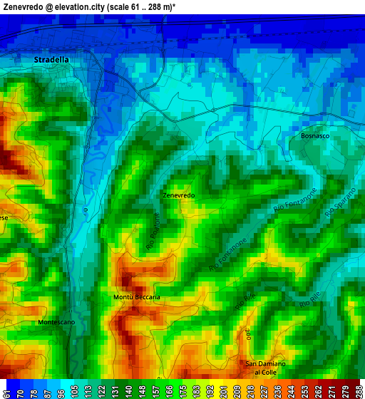 Zenevredo elevation map