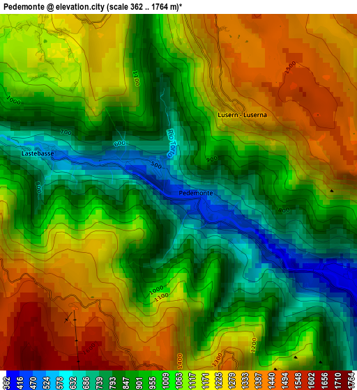 Pedemonte elevation map