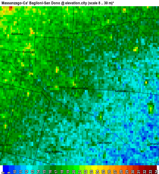 Massanzago-Ca' Baglioni-San Dono elevation map