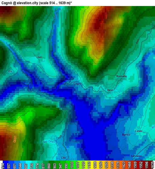 Cagnò elevation map