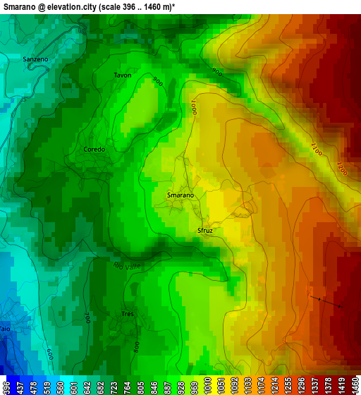 Smarano elevation map