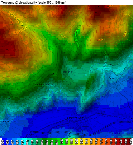 Torcegno elevation map