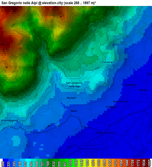 San Gregorio nelle Alpi elevation map