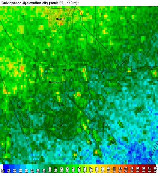 Calvignasco elevation map