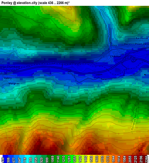 Pontey elevation map