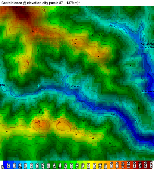 Castelbianco elevation map