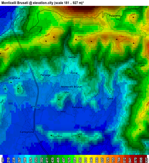 Monticelli Brusati elevation map