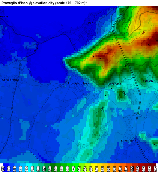 Provaglio d'Iseo elevation map