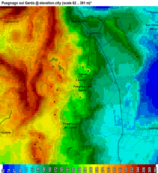 Puegnago sul Garda elevation map