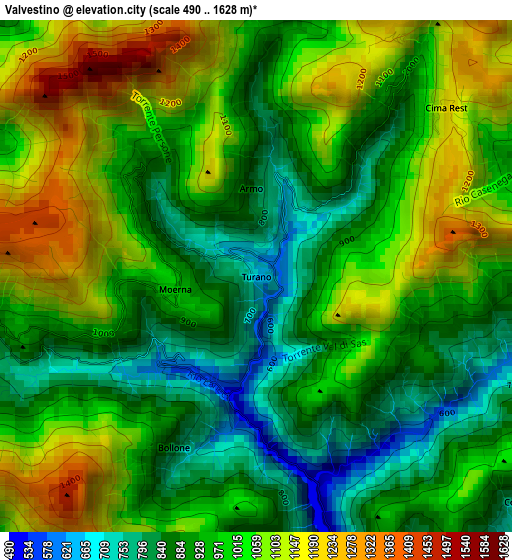 Valvestino elevation map