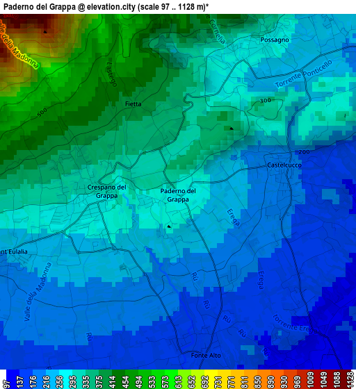Paderno del Grappa elevation map