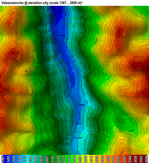 Valsavarenche elevation map