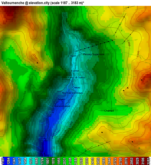 Valtournenche elevation map