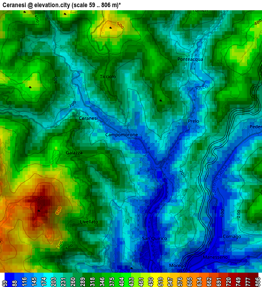 Ceranesi elevation map