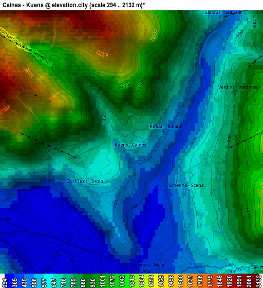 Caines - Kuens elevation map