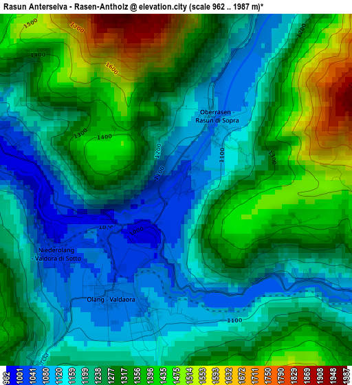 Rasun Anterselva - Rasen-Antholz elevation map