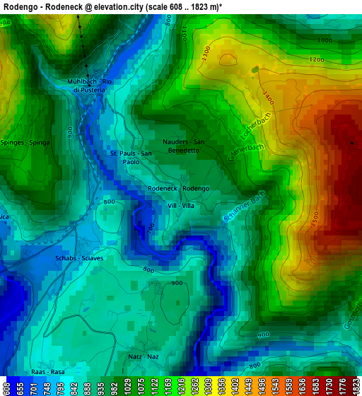 Rodengo - Rodeneck elevation map