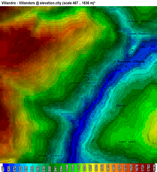 Villandro - Villanders elevation map