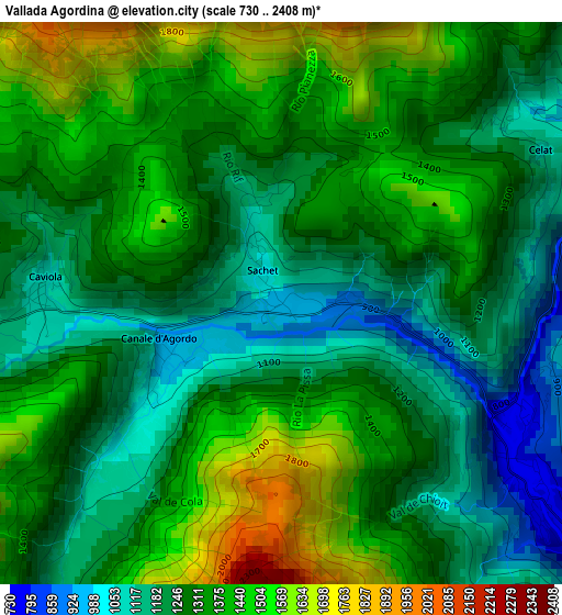 Vallada Agordina elevation map