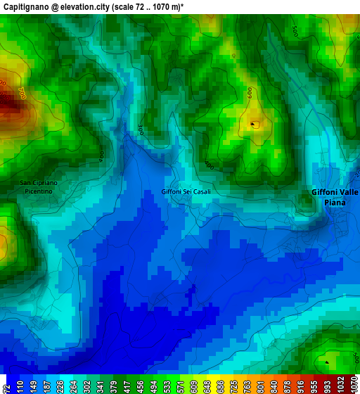 Capitignano elevation map