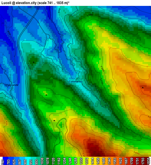 Lucoli elevation map