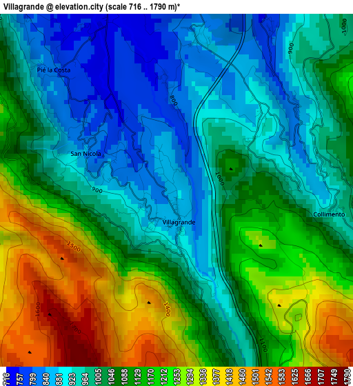 Villagrande elevation map