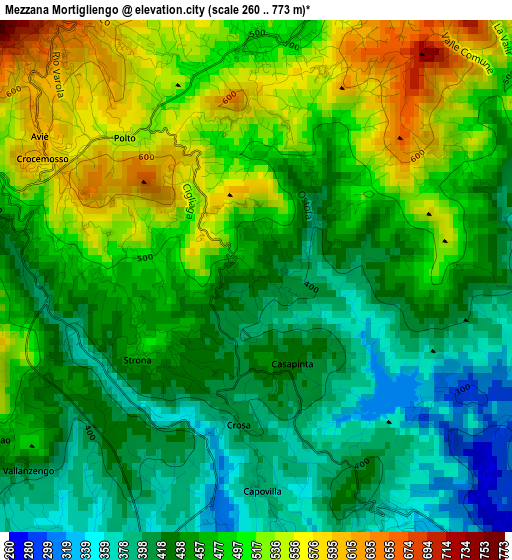 Mezzana Mortigliengo elevation map