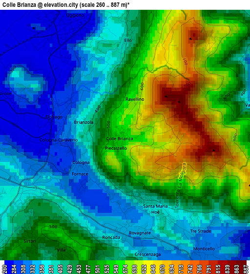 Colle Brianza elevation map