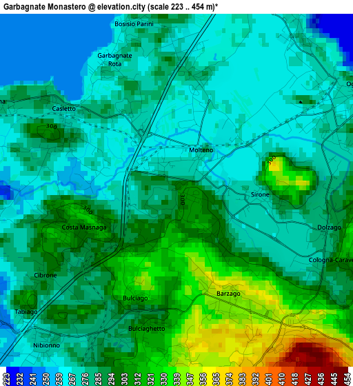 Garbagnate Monastero elevation map